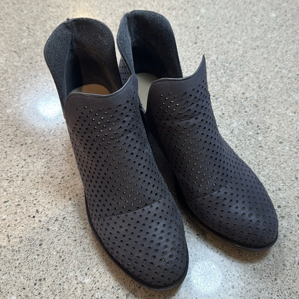 Slate perforated slip on booties